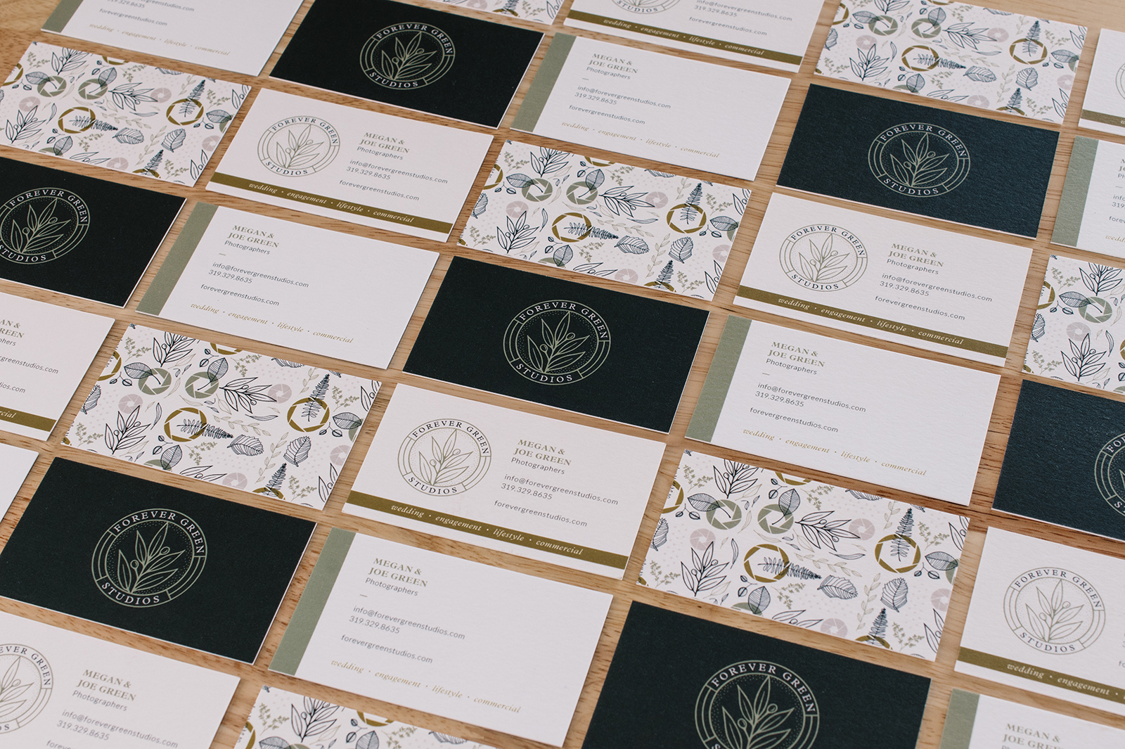 Forever Green Studios botanical logo and brand design business cards